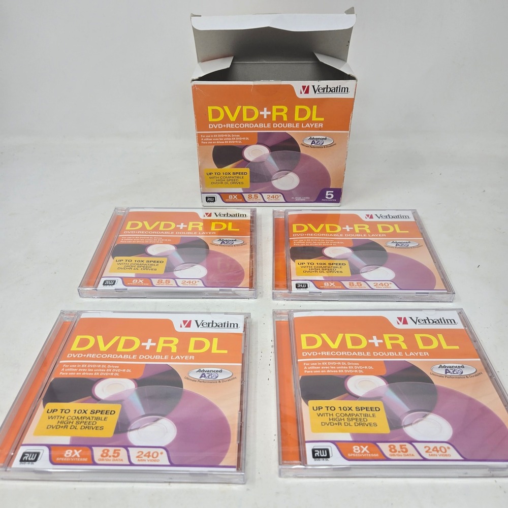 Verbatim DVD+R DL 8.5GB 8X Double Layer Recordable Discs 4 Pk Sealed Jewel Case